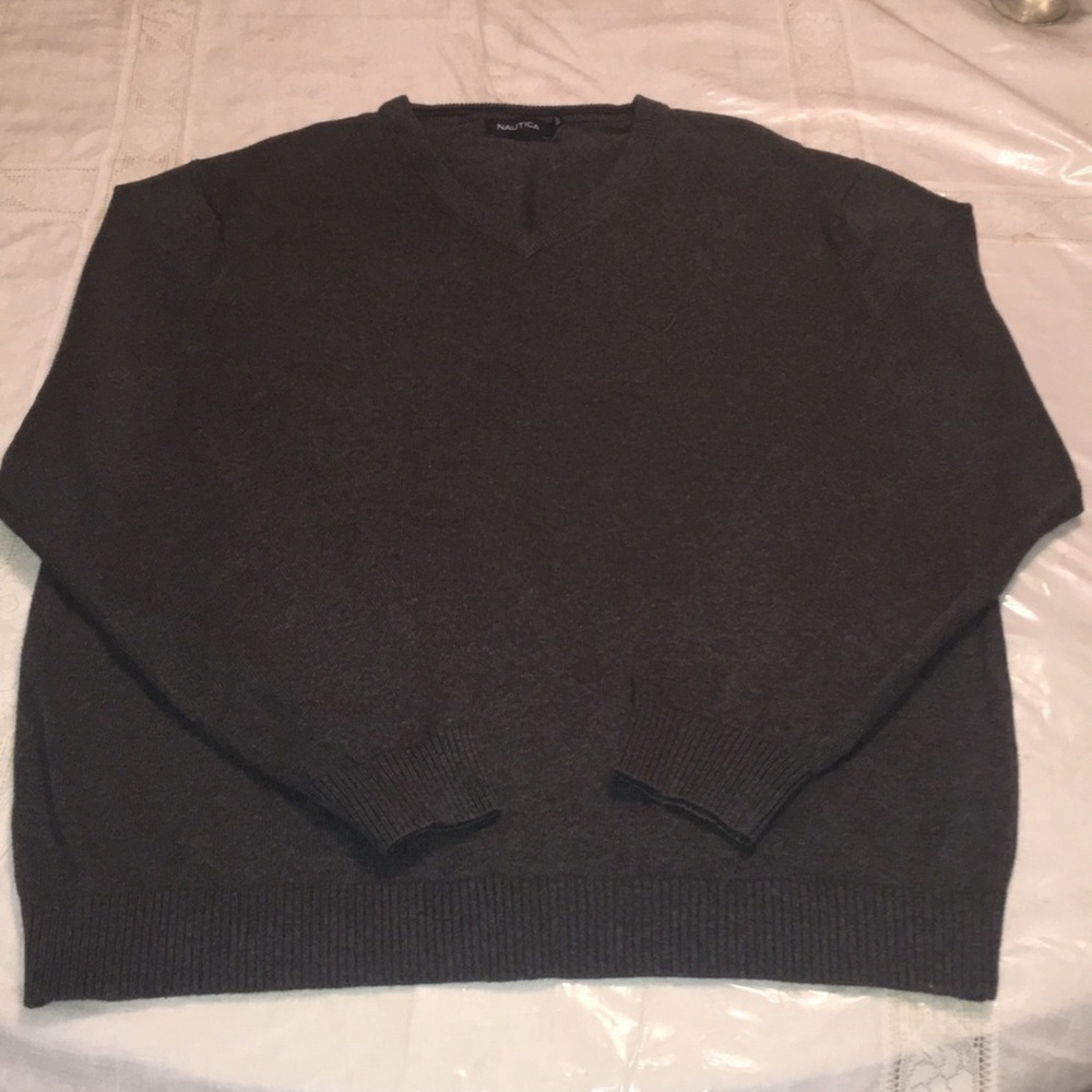 Nautica Classic Men’s V-neck long sleeve pullover Charcoal gray XXL